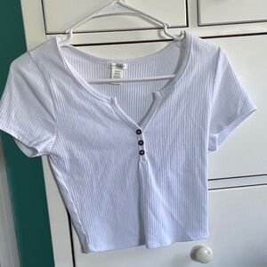 Bozzolo White Ribbed Crop Top with Buttons